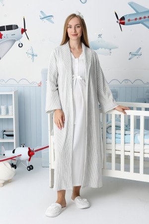 Ekru Renkli, Dantel Detaylı, Uzun Kollu Lüks Erdeniz 2305 Jakarlı Sabahlıklı Lohusa - Hamile Pijama Takımı Ekru Renkli, Dantel Detaylı, Uzun Kollu Lüks Erdeniz 2305 Jakarlı Sabahlıklı Lohusa - Hamile Pijama Takımı