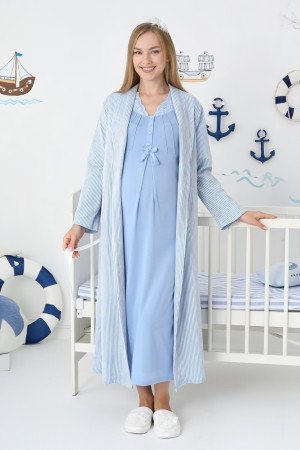 Mavi Renkli, Dantel Detaylı, Uzun Kollu Lüks Erdeniz 2305 Jakarlı Sabahlıklı Lohusa -Hamile Pijama Takımı Mavi Renkli, Dantel Detaylı, Uzun Kollu Lüks Erdeniz 2305 Jakarlı Sabahlıklı Lohusa -Hamile Pijama Takımı