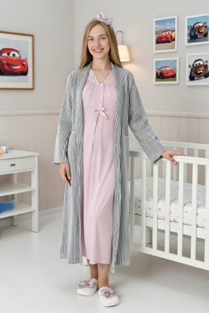 Pudra Renkli, Dantel Detaylı, Uzun Kollu Lüks Erdeniz 2305 Jakarlı Sabahlıklı Lohusa - Hamile Pijama Takımı Pudra Renkli, Dantel Detaylı, Uzun Kollu Lüks Erdeniz 2305 Jakarlı Sabahlıklı Lohusa - Hamile Pijama Takımı