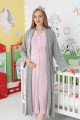 Pudra Renkli, Dantel Detaylı, Uzun Kollu Lüks Erdeniz 2305 Jakarlı Sabahlıklı Lohusa -Hamile Pijama Takımı | Lohusa-Sepeti.com
