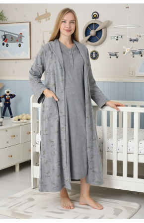 Antrasit Renkli, Dantel Detaylı, Uzun Kol Erdeniz 2310 Sabahlıklı Lohusa Hamile Gecelik Takım Antrasit Renkli, Dantel Detaylı, Uzun Kol Erdeniz 2310 Sabahlıklı Lohusa Hamile Gecelik Takım