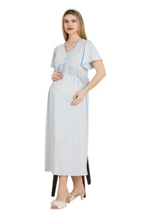 Mavi Renkli, Dantel Detaylı, Kısa Kol ve Derin Patlı, 33401 Lohusa Hamile Gecelik Mavi Renkli, Dantel Detaylı, Kısa Kol ve Derin Patlı, 33401 Lohusa Hamile Gecelik