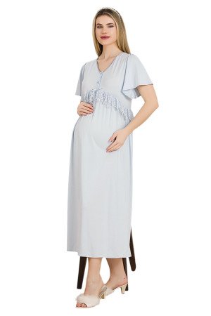 Mavi Renkli, Dantel Detaylı, Kısa Kol ve Derin Patlı, 33401 Lohusa Hamile Gecelik Mavi Renkli, Dantel Detaylı, Kısa Kol ve Derin Patlı, 33401 Lohusa Hamile Gecelik