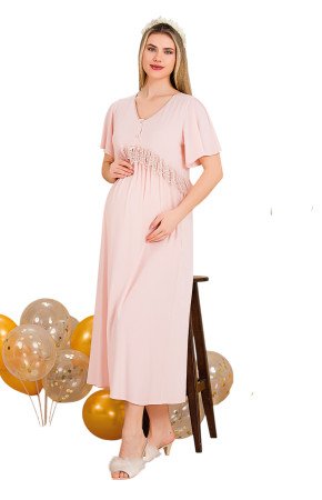Pembe Renkli, Dantel Detaylı, Kısa Kol ve Derin Patlı, 33401 Lohusa Hamile Gecelik Pembe Renkli, Dantel Detaylı, Kısa Kol ve Derin Patlı, 33401 Lohusa Hamile Gecelik