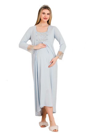 Bebek Mavi Renkli, Dantel Detaylı, Uzun Kol ve Derin Patlı, 33402 Lohusa Hamile Gecelik Bebek Mavi Renkli, Dantel Detaylı, Uzun Kol ve Derin Patlı, 33402 Lohusa Hamile Gecelik