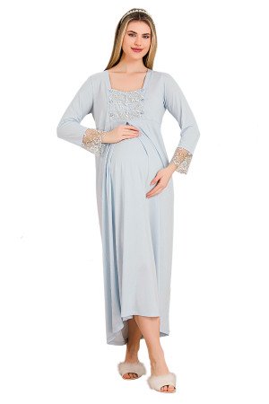 Bebek Mavi Renkli, Dantel Detaylı, Uzun Kol ve Derin Patlı, 33402 Lohusa Hamile Gecelik Bebek Mavi Renkli, Dantel Detaylı, Uzun Kol ve Derin Patlı, 33402 Lohusa Hamile Gecelik