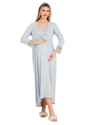 Bebek Mavi Renkli, Dantel Detaylı, Uzun Kol ve Derin Patlı, 33402 Lohusa Hamile Gecelik Bebek Mavi Renkli, Dantel Detaylı, Uzun Kol ve Derin Patlı, 33402 Lohusa Hamile Gecelik