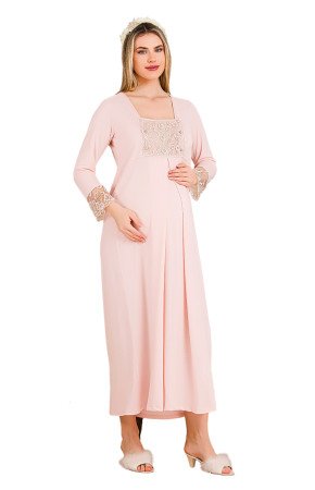 Bebek Pembe Renkli, Dantel Detaylı, Uzun Kol ve Derin Patlı, 33402 Lohusa Hamile Gecelik Bebek Pembe Renkli, Dantel Detaylı, Uzun Kol ve Derin Patlı, 33402 Lohusa Hamile Gecelik