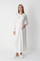 Ekru dantel detaylı viskon lohusa gecelik ve uzun sabahlık takımı Erdeniz 2303 - Lohusa-Sepeti.com