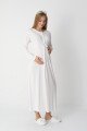 Ekru dantel detaylı viskon lohusa gecelik ve uzun sabahlık takımı Erdeniz 2303 - Lohusa-Sepeti.com