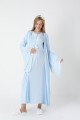 Mavi dantel detaylı viskon lohusa gecelik ve uzun sabahlık takımı Erdeniz 2303 - Lohusa-Sepeti.com
