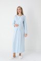 Mavi dantel detaylı viskon lohusa gecelik ve uzun sabahlık takımı Erdeniz 2303 - Lohusa-Sepeti.com