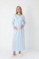 Mavi dantel detaylı viskon lohusa gecelik ve uzun sabahlık takımı Erdeniz 2303 - Lohusa-Sepeti.com