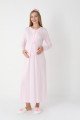Pembe dantel detaylı viskon lohusa gecelik ve uzun sabahlık takımı Erdeniz 2303 - Lohusa-Sepeti.com