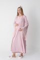 Pudra dantel detaylı viskon lohusa gecelik ve uzun sabahlık takımı Erdeniz 2303 - Lohusa-Sepeti.com