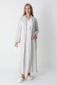 Ekru Renkli, Dantel Detaylı, Uzun Kollu Lüks Erdeniz 2305 Jakarlı Sabahlıklı Lohusa -Hamile Pijama Takımı | Lohusa-Sepeti.com