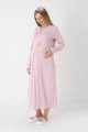 Pudra Renkli, Dantel Detaylı, Uzun Kollu Lüks Erdeniz 2305 Jakarlı Sabahlıklı Lohusa -Hamile Pijama Takımı | Lohusa-Sepeti.com