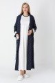 Lacivert Renkli, Paunatiyeli, Dantel Detaylı, Uzun Kol Erdeniz 2308 Sabahlıklı Lohusa Hamile Gecelik Takım - Kolay Emzirme | Lohusa-Sepeti.com
