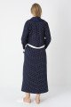 Lacivert Renkli, Paunatiyeli, Dantel Detaylı, Uzun Kol Erdeniz 2308 Sabahlıklı Lohusa Hamile Gecelik Takım - Kolay Emzirme | Lohusa-Sepeti.com