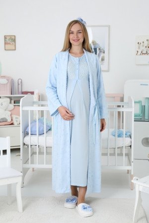 Mavi Dantel Detaylı Uzun Kol Kapitone Sabahlıklı Lohusa Gecelik Takımı - Erdeniz 2312 Mavi Dantel Detaylı Uzun Kol Kapitone Sabahlıklı Lohusa Gecelik Takımı - Erdeniz 2312