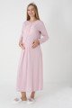 Pudra dantel detaylı viskon lohusa gecelik ve uzun sabahlık takımı Erdeniz 2312 - Lohusa-Sepeti.com