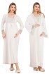 Ekru Renkli, Dantel Detaylı, Uzun Kol ve Derin Patlı,  33501 Sabahlıklı 2li Lohusa Hamile Gecelik Takımı