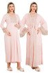 Pembe Renkli, Dantel Detaylı, Uzun Kol ve Derin Patlı,  33501 Sabahlıklı 2li Lohusa Hamile Gecelik Takımı