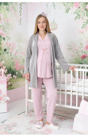 Pudra Renkli Dantel Detaylı, Erdeniz 3442 Desenli Jakarlı Sabahlıklı 3lü Lohusa Hamile Pijama Takımı Pudra Renkli Dantel Detaylı, Erdeniz 3442 Desenli Jakarlı Sabahlıklı 3lü Lohusa Hamile Pijama Takımı