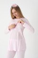 Erdeniz 3444 Pembe Renkli Dantelli 3lü Lohusa Pijama Takımı - Lohusa-Sepeti.com