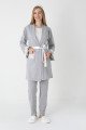Gri Renkli Derin Patlı, Uzun Kollu Erdeniz 3451 Sabahlıklı 3lü Lohusa Hamile Pijama Takımı | Lohusa-Sepeti.com