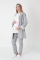 Gri Renkli Derin Patlı, Uzun Kollu Erdeniz 3451 Sabahlıklı 3lü Lohusa Hamile Pijama Takımı | Lohusa-Sepeti.com