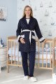 Lacivert Renkli Derin Patlı, Uzun Kollu Erdeniz 3451 Sabahlıklı 3lü Lohusa Hamile Pijama Takımı | Lohusa-Sepeti.com