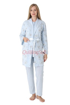 Mavi Renkli Derin Patlı, Dantel Detaylı, Erdeniz 3452 Çiçek Desenli Sabahlıklı 3lü Lohusa Hamile Pijama Takımı Mavi Renkli Derin Patlı, Dantel Detaylı, Erdeniz 3452 Çiçek Desenli Sabahlıklı 3lü Lohusa Hamile Pijama Takımı