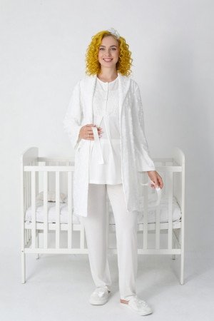 Ekru Renkli Dantel Detaylı, Erdeniz 3454 Kapitone Sabahlıklı 3lü Lohusa Hamile Pijama Takımı Ekru Renkli Dantel Detaylı, Erdeniz 3454 Kapitone Sabahlıklı 3lü Lohusa Hamile Pijama Takımı