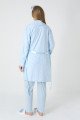 Erdeniz 3449  Mavi renkli kapitone sabahlık ve dantelli viskon lohusa pijama takımı