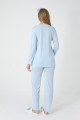 Erdeniz 3449  Mavi renkli kapitone sabahlık ve dantelli viskon lohusa pijama takımı