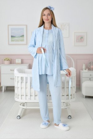 Mavi Renkli Dantel Detaylı, Erdeniz 3454 Kapitone Sabahlıklı 3lü Lohusa Hamile Pijama Takımı Mavi Renkli Dantel Detaylı, Erdeniz 3454 Kapitone Sabahlıklı 3lü Lohusa Hamile Pijama Takımı