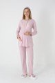 Erdeniz 3449  Pudra renkli kapitone sabahlık ve dantelli viskon lohusa pijama takımı