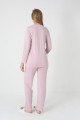Erdeniz 3449  Pudra renkli kapitone sabahlık ve dantelli viskon lohusa pijama takımı