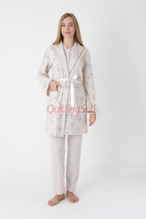Bej Renkli Derin Patlı, Dantel Detaylı, Erdeniz 3452 Çiçek Desenli Sabahlıklı 3lü Lohusa Hamile Pijama Takımı Bej Renkli Derin Patlı, Dantel Detaylı, Erdeniz 3452 Çiçek Desenli Sabahlıklı 3lü Lohusa Hamile Pijama Takımı