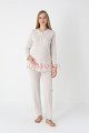 Bej Renkli Derin Patlı, Erdeniz 3452 Sabahlıklı 3lü Lohusa Hamile Pijama Takımı | Lohusa-Sepeti.com