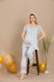 Mavi Renkli Derin Patlı, 33002 Sabahlıklı 3lü Lohusa Hamile Pijama Takımı | Lohusa-Sepeti.com