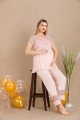 Pembe Renkli Derin Patlı, 33002 Sabahlıklı 3lü Lohusa Hamile Pijama Takımı | Lohusa-Sepeti.com