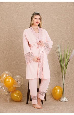 Pembe Renkli Derin Patlı, 33002 Sabahlıklı 3lü Lohusa Hamile Pijama Takımı Pembe Renkli Derin Patlı, 33002 Sabahlıklı 3lü Lohusa Hamile Pijama Takımı