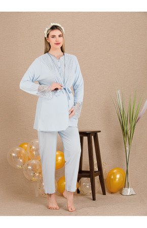 Mavi Renkli Derin Patlı, 33003 Sabahlıklı 3lü Lohusa Hamile Pijama Takımı Mavi Renkli Derin Patlı, 33003 Sabahlıklı 3lü Lohusa Hamile Pijama Takımı
