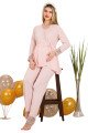 Pembe Renkli Derin Patlı,  33005 Sabahlıklı 3lü Lohusa Hamile Pijama Takımı | Lohusa-Sepeti.com