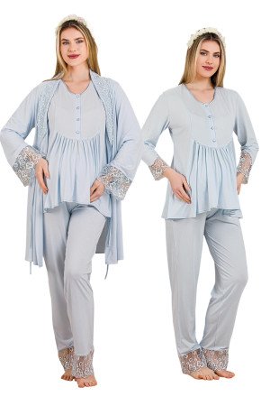 Bebe Mavi Renkli Derin Patlı, Dantel Detaylı, 33005 Sabahlıklı 3lü Lohusa Hamile Pijama Takımı Bebe Mavi Renkli Derin Patlı, Dantel Detaylı, 33005 Sabahlıklı 3lü Lohusa Hamile Pijama Takımı