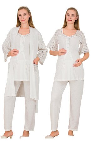 Ekru Renkli Derin Patlı, 33006 Sabahlıklı 3lü Lohusa Hamile Pijama Takımı Ekru Renkli Derin Patlı, 33006 Sabahlıklı 3lü Lohusa Hamile Pijama Takımı