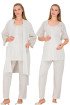 Ekru Renkli Derin Patlı,  33006 Sabahlıklı 3lü Lohusa Hamile Pijama Takımı