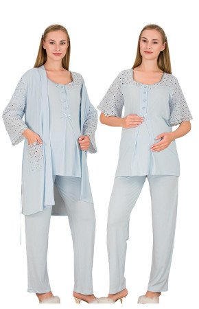 Bebe Mavi Renkli Derin Patlı, 33006 Sabahlıklı 3lü Lohusa Hamile Pijama Takımı Bebe Mavi Renkli Derin Patlı, 33006 Sabahlıklı 3lü Lohusa Hamile Pijama Takımı